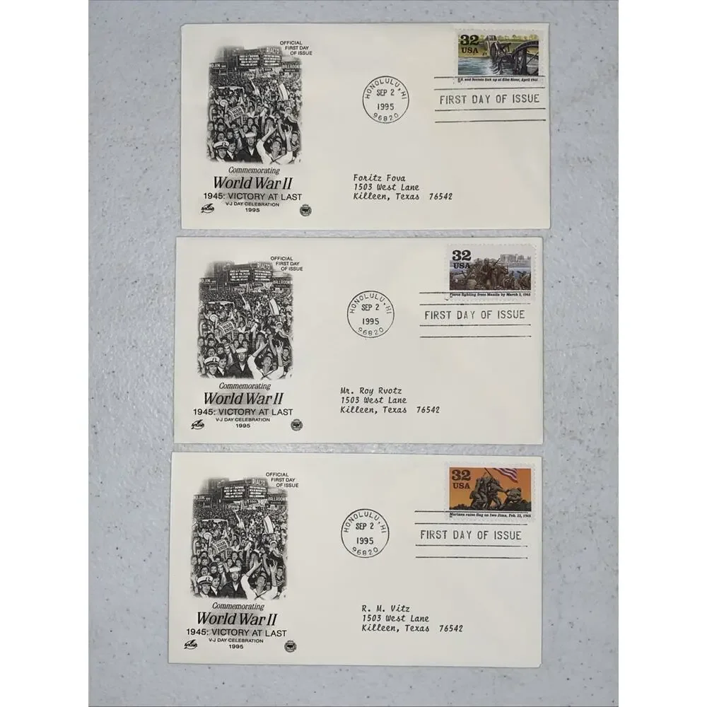 1995 World War II 2 1945: Victory At Last Stamped Envelopes Lot‎ Of 3 32c Stamps